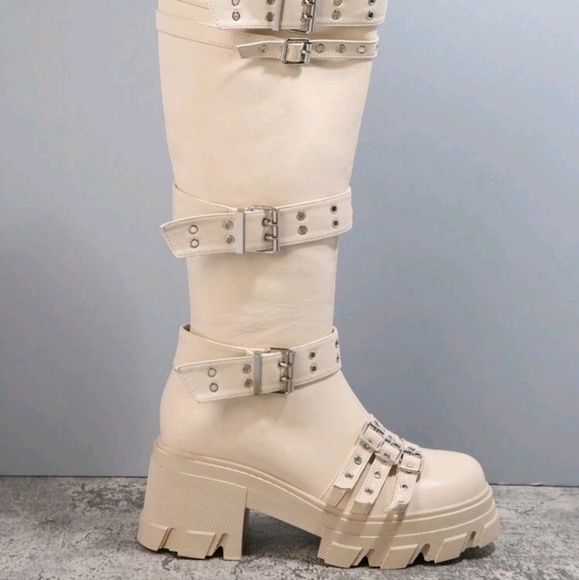 NEW WOMENS BUCKLE DETAIL MID-CALF BOOTS - Picture 7 of 8